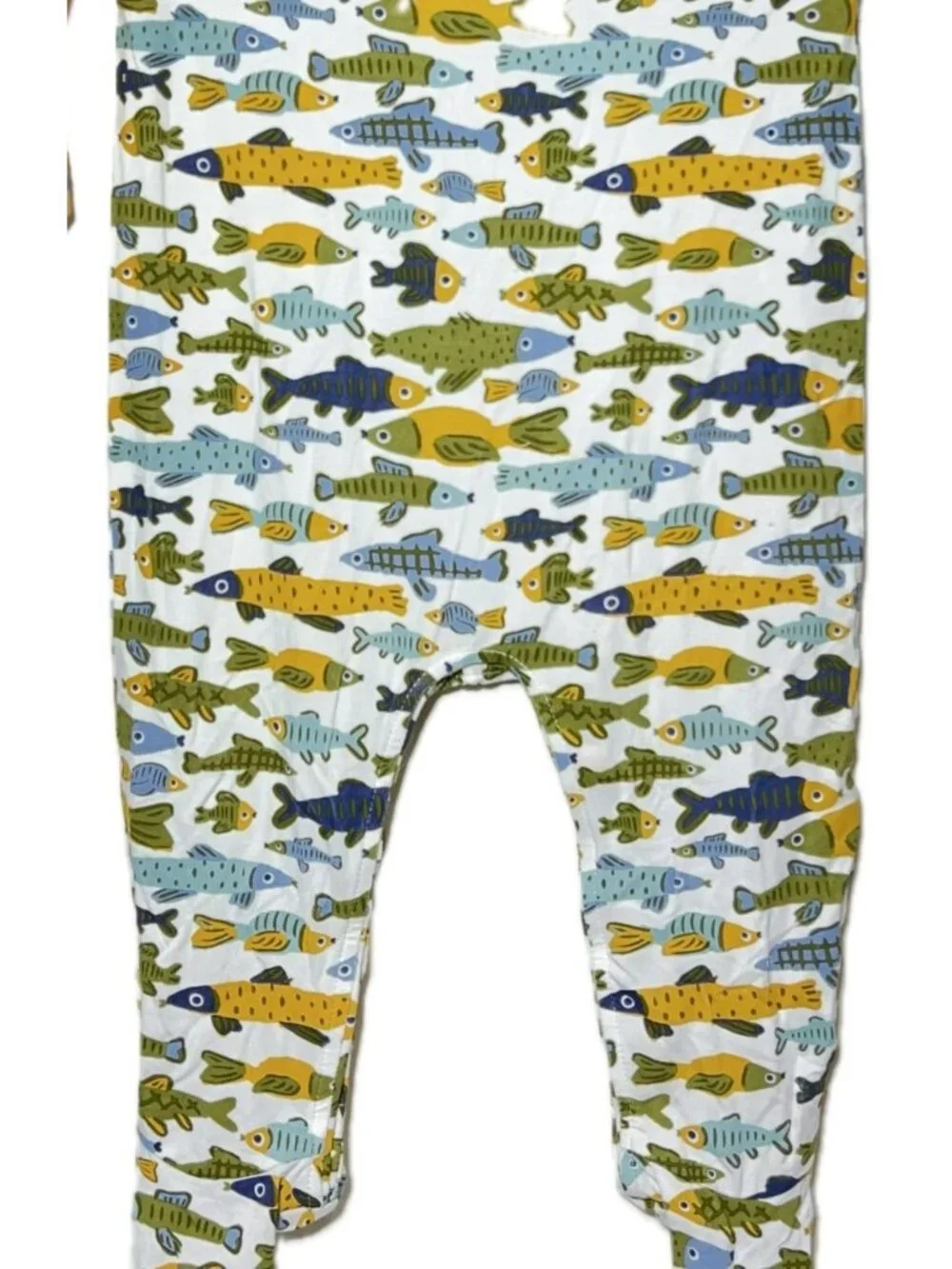 Mud Pie 3m 6m NWOT blue yellow Fish Baby footed Bamboo knit Sleeper footie